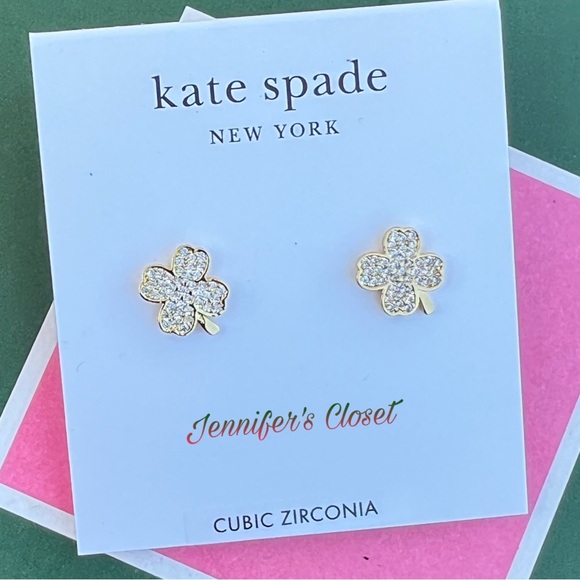 Kate Spade Lucky Charm Gold-Tone Pavé Crystal Clover Stud Earrings NWT - Picture 6 of 8